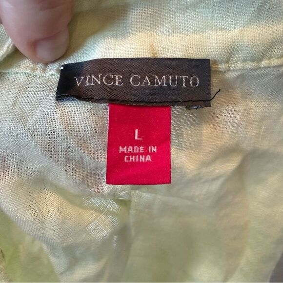 Vince Camuto 100% Linen Button Tie Front Blouse Light Green Size Large V Neck - Picture 9 of 9
